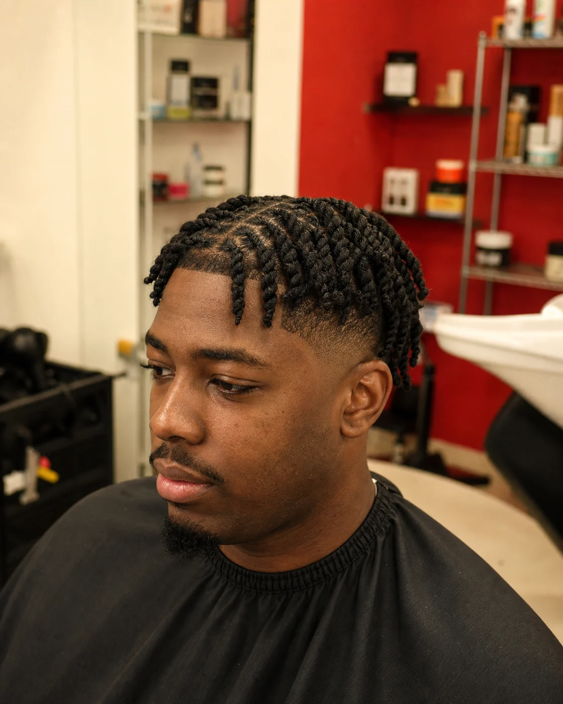 Two-strand twists uomo con taper pulito nel salone La Chic
