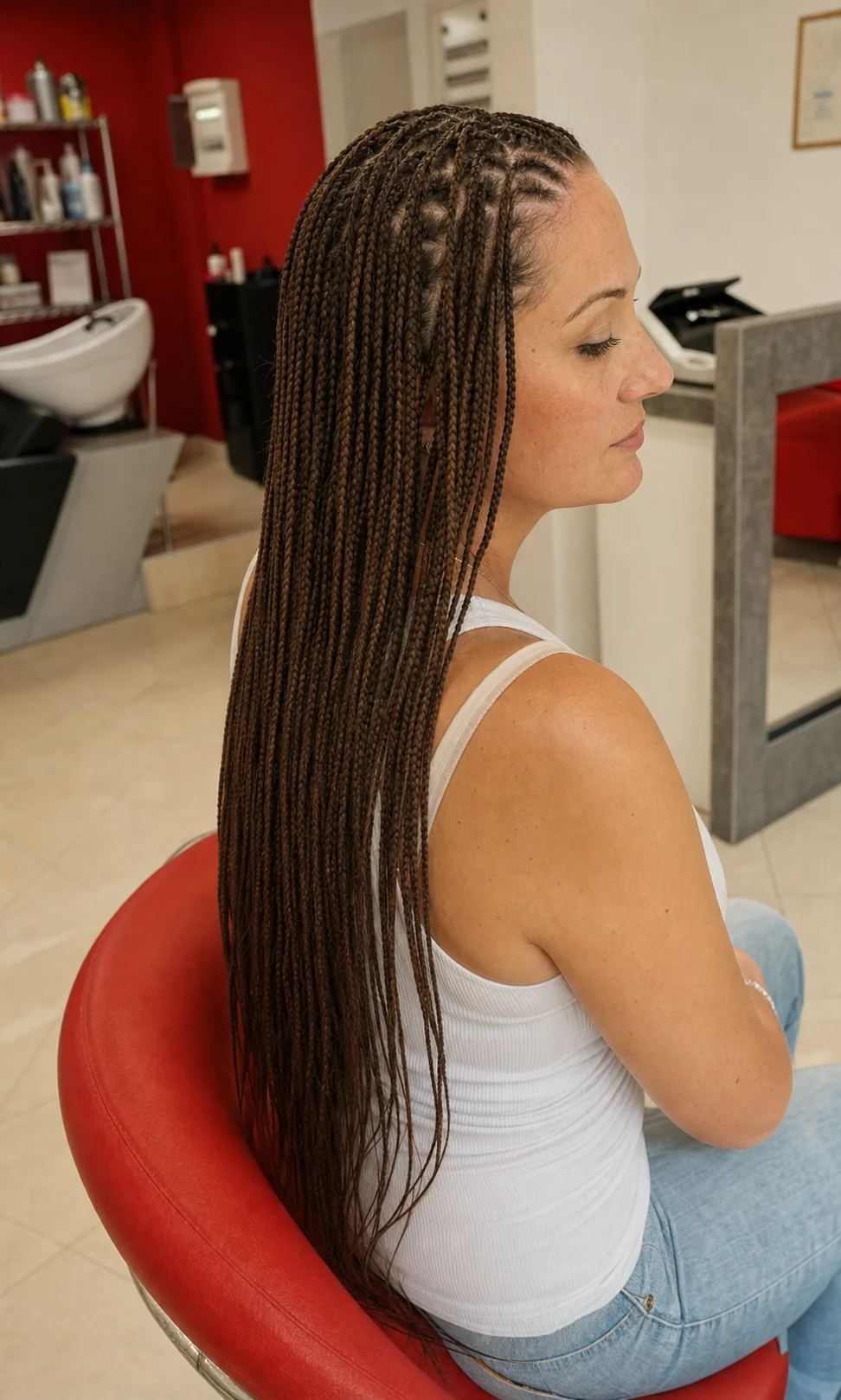 Donna con micro braids lunghe realizzate nel salone La Chic