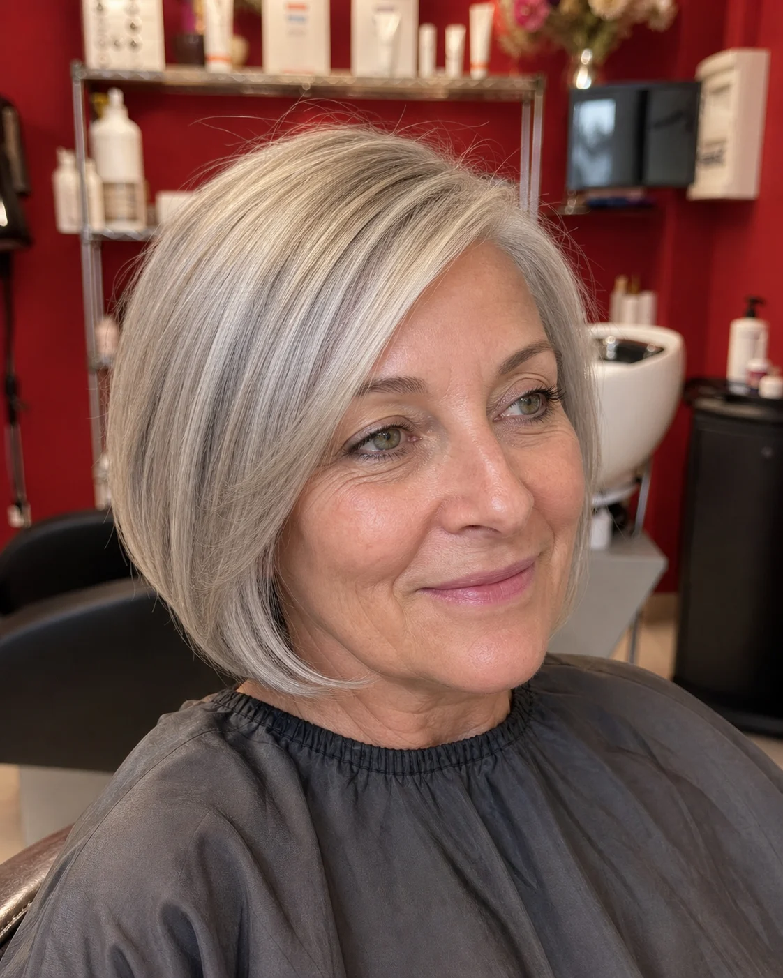 Bob argento preciso su donna matura nel salone La Chic
